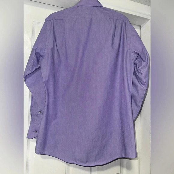 Van Heusen Fitted Button Down Shirt, Purple & White Stripes - Picture 5 of 10